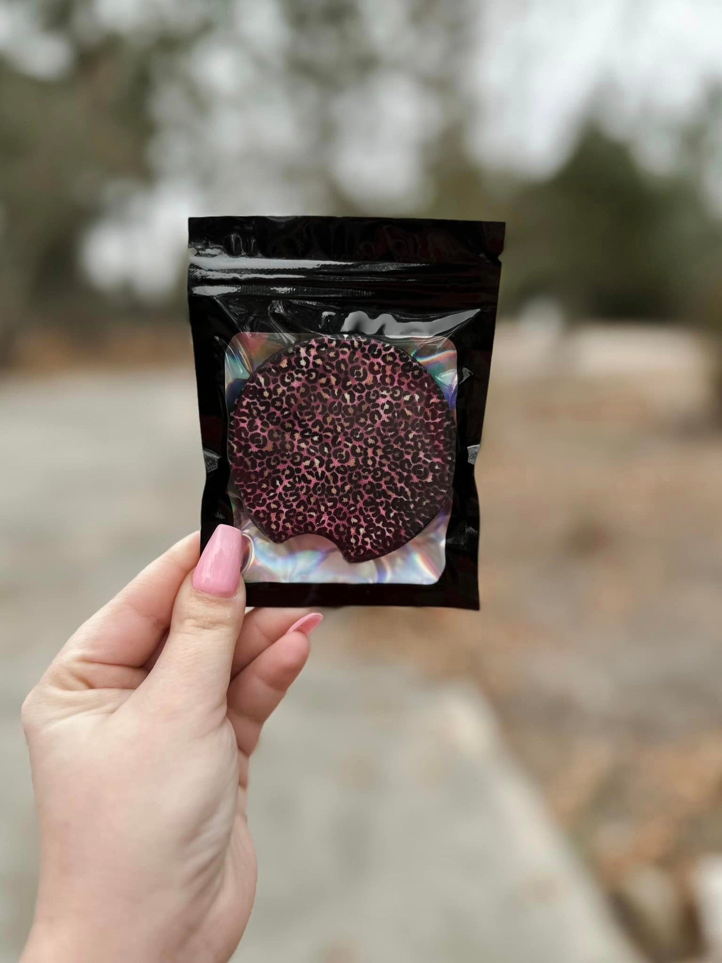 Pink and Gold Leopard car coasters